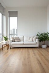Fototapeta premium Bright living room with white sofa and plants