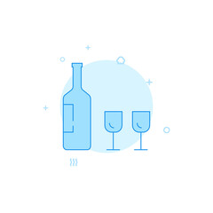 Wine, glasses flat vector icon. Filled line style. Blue monochrome design. Editable stroke