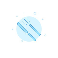 Fork, knife flat vector icon. Filled line style. Blue monochrome design. Editable stroke
