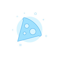 Pizza, slice flat vector icon. Filled line style. Blue monochrome design. Editable stroke