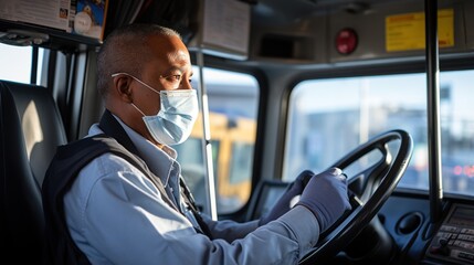 Thoughtful African American School Bus Driver Wearing Mask