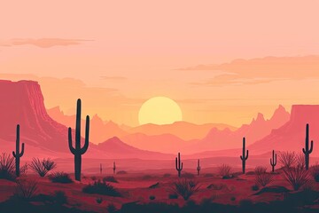 landscape vector with cactus, mountains and desert Generative AI