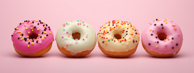 Fototapeta premium donuts with glaze on a pink background