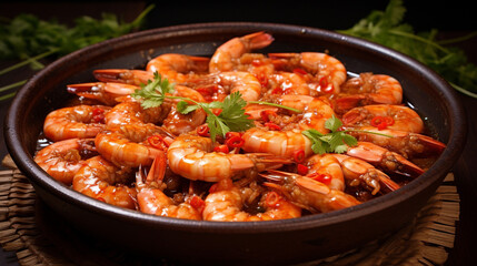 delicious juicy boiled shrimp on the table