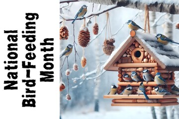 February is a National Bird-Feeding Month - obrazy, fototapety, plakaty