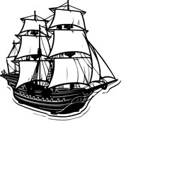 Black and White Icon Design of a Sailing Ship - SVG