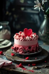Obraz na płótnie Canvas St. Valentines day cake with red and pink cream