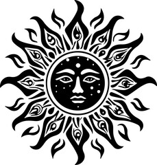 A Black Sun with a Stoic Face Icon - obrazy, fototapety, plakaty