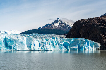 Grey glacier by Grey lake, Torres del Paine national park, Patagonia, Chile. - obrazy, fototapety, plakaty