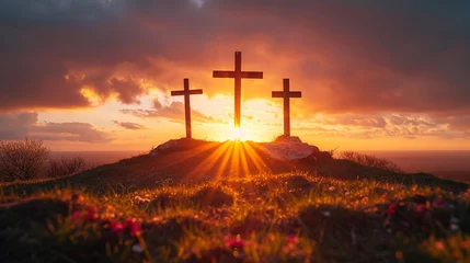 Foto op Canvas Mount Golgotha with three crosses on it © Daniel