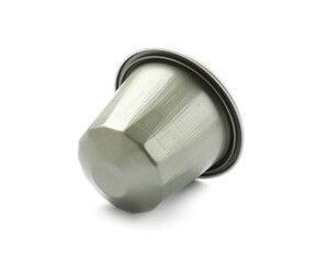 One plastic coffee capsule isolated on white