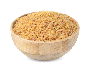 Raw bulgur in bowl isolated on white