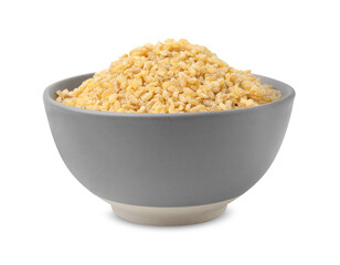 Raw bulgur in bowl isolated on white