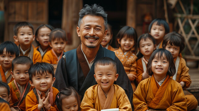 An Asian evangelist teaches the word of God to Asian children. Christian school