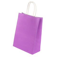 One lilac paper shopping bag isolated on white