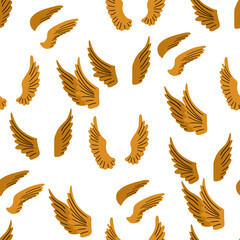 Cupid wings seamless pattern. Valentine day wallpaper. Hand drawn cartoon cute flying elements in retro vintage style. Angel feather wing. Love Valentine’s Day vector illustration.