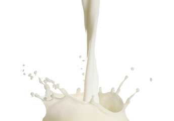 Fresh milk pouring and splashing on white background