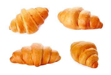 Fresh golden croissants isolated on white, set