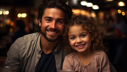Smiling father and child, love and togetherness generated by AI