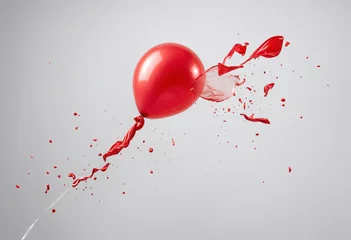 Tuinposter Ballon pop. Fragments of A Popped red balloon isolated on white. Stress, under pressure, fatigue, economy down concept.  © SR07XC3