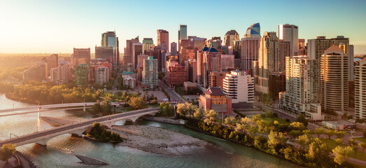 Downtown City buildings at sunrise. Calgary, Alberta, Canada