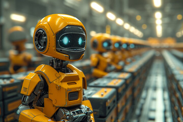 Robot Standing in Warehouse. Efficient Technology in Storage