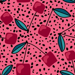 Cartoon geometric fruit seamless cherry pattern for wrapping paper and fabrics and summer packaging
