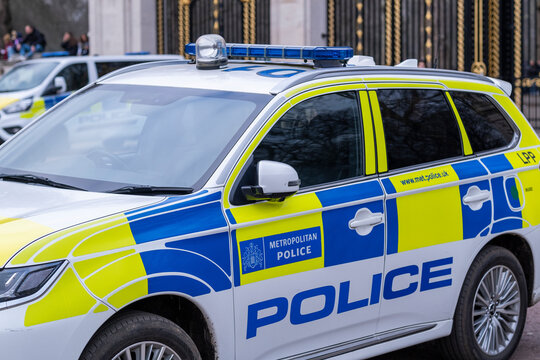 London, UK 14 January 2024. Police patrol in front of Buckingham Palace.