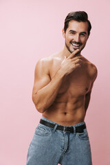 Fototapeta premium Muscle man torso body background muscular naked