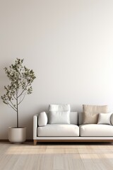 White sofa in front of a blank wall