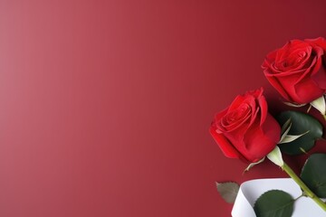 A couple gift roses on valentine day. copy space for advertiser, Valentine's day and love concept