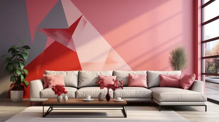 Foto op Plexiglas Scandinavian living room interior with pink and red geometric shapes © duyina1990
