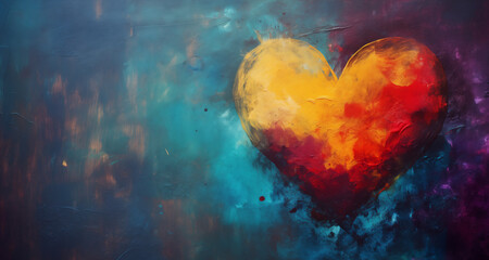 Obraz na płótnie Canvas colorful heart in the dark blue background, painting style