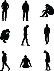 A vector collection of lonely people in various poses
