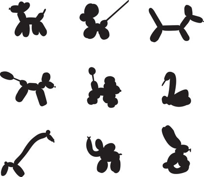 A collection of balloon animal silhouettes for artwork compositions