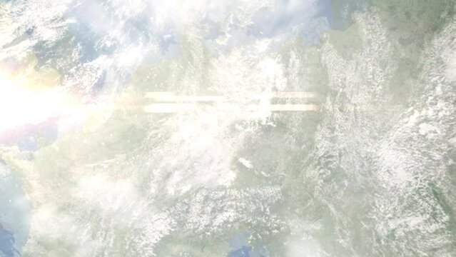 Zoom in from space and focus on Reichenbach im Vogtland, Germany. 3D Animation. Background for travel intro. Elements of this image furnished by NASA.
