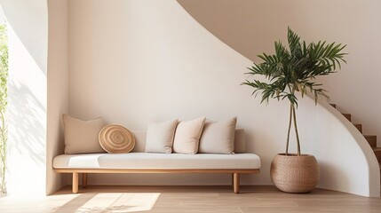 Fototapeta premium Modern interior living room with empty wall. 