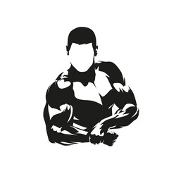 Bodybuilding logo, isolated vector silhouette of posing bodybuilder