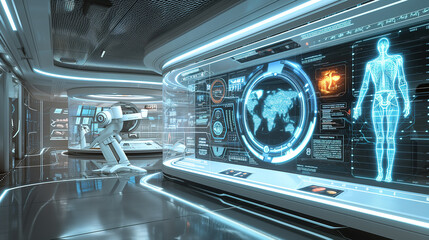 Innovative medical training room equipped with virtual screens for skill development