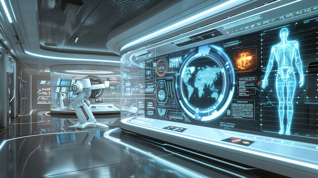 Innovative medical training room equipped with virtual screens for skill development