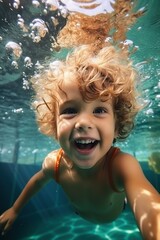 Little Kid Having Fun Swimming Underwater