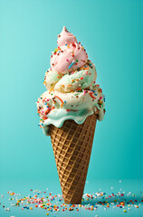 ice cream cone on the blue background