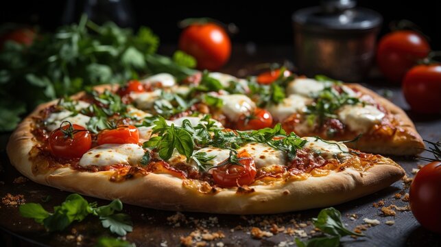 A delicious pizza with fresh tomatoes and mozzarella cheese