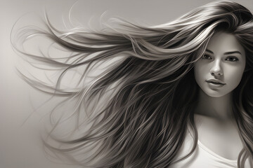 Naklejka premium Long Hair in Detail Monochrome