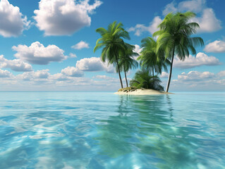 Beautiful island with palm trees in the sea. 3d render