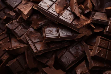 Foto op Aluminium Schokolade und Schokoladenstückchen, Muster mit viel Schoko © GreenOptix