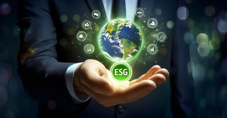 ESG icon concept  for environmental, social, and governance in sustainable and ethical business on the Network. Generative AI.