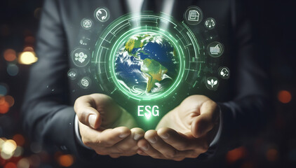 ESG icon concept  for environmental, social, and governance in sustainable and ethical business on the Network. Generative AI.