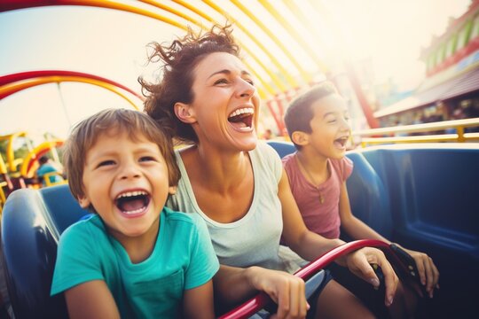 Family having fun on a roller coaster