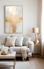 Elegant living room interior with a large abstract painting